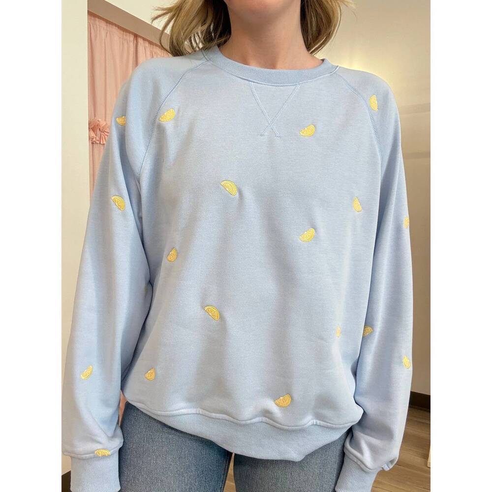 NEW SUNDAY EDITION women's lemon drop crewneck top in baby blue
